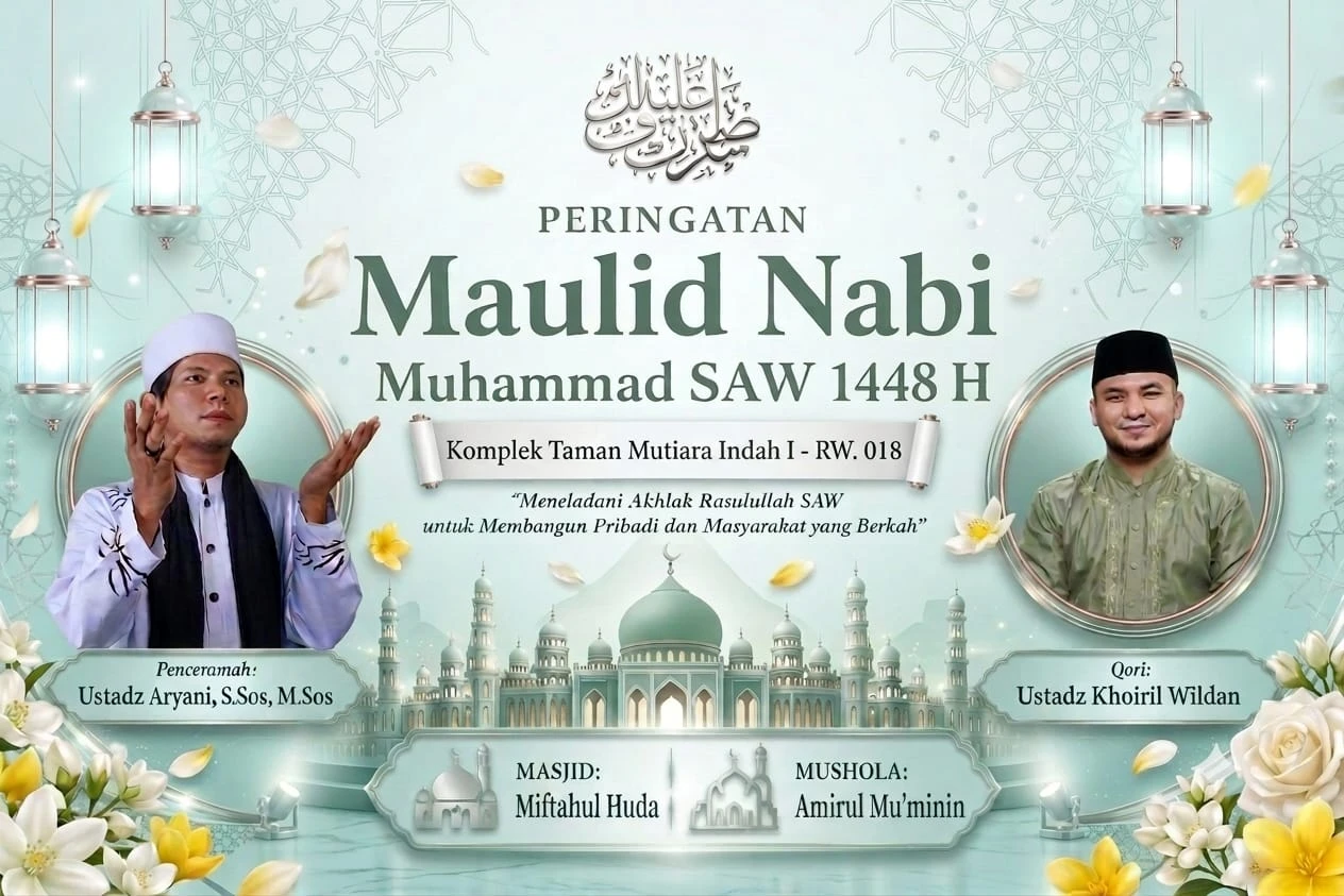 Alternatif desain spanduk Maulid Nabi 1448 H bernuansa mint dan putih