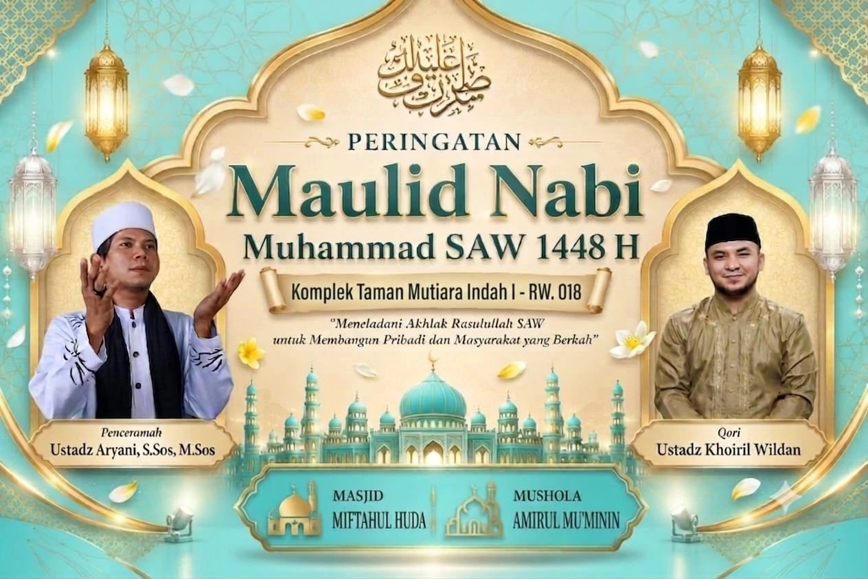 Alternatif desain spanduk Maulid Nabi 1448 H bernuansa turquoise dan emas